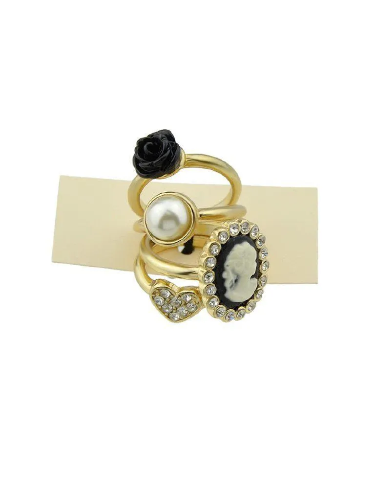 4Pcs/Set Retro Style Gold-Color With Rhinestone Rings