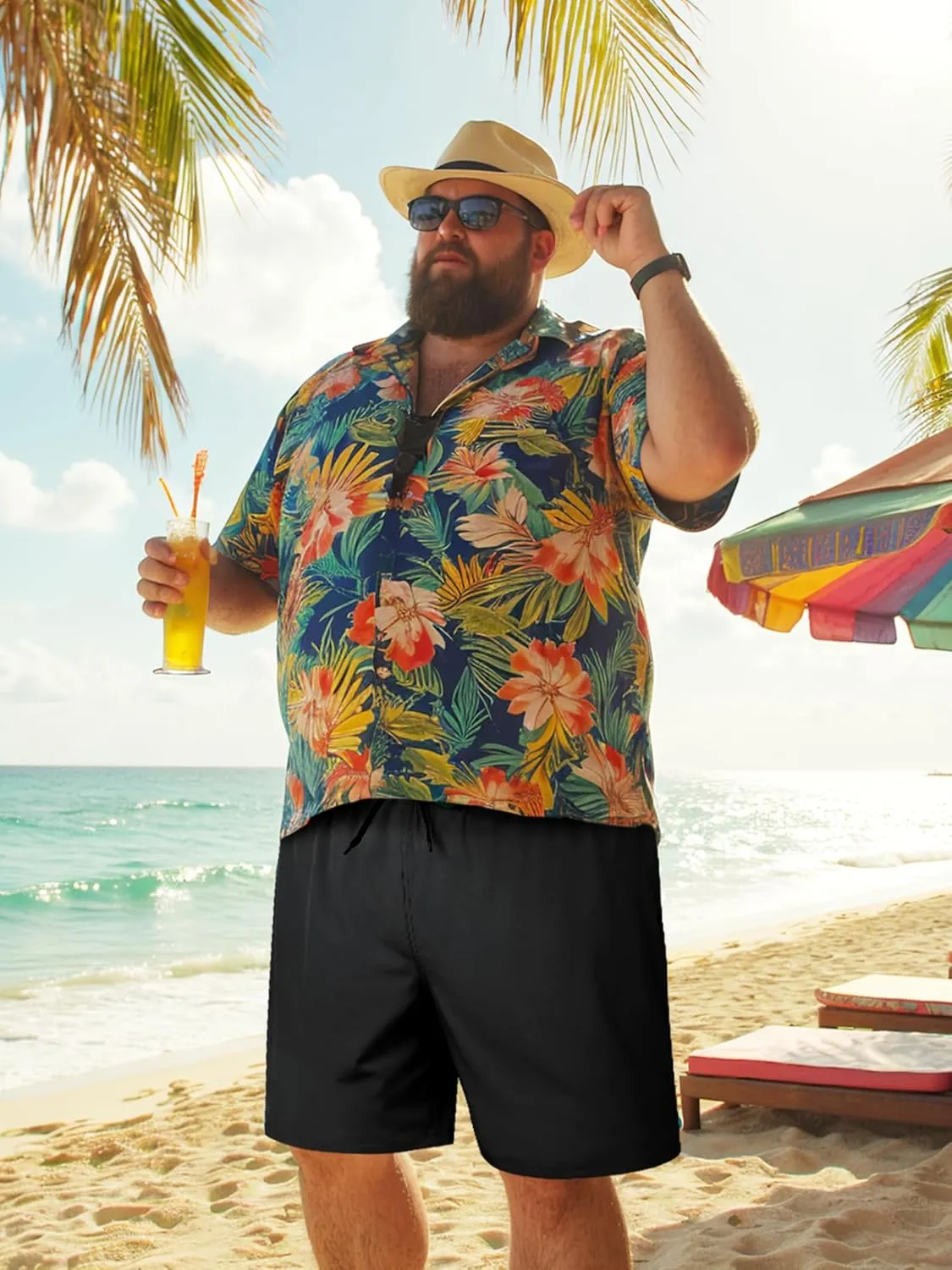 Arcweg Men's Big and Tall Swim Trunks Plus Size Swimsuit for Men with Compression Liner & Zipper Pocket