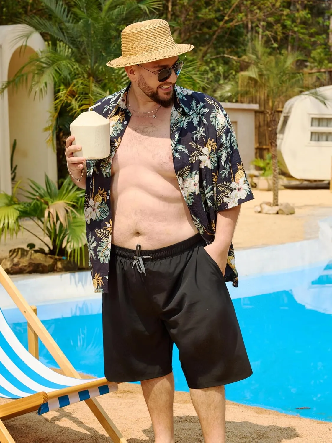 Arcweg Men's Big and Tall Swim Trunks Plus Size Swimsuit for Men with Compression Liner & Zipper Pocket