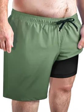 Arcweg Men's Big and Tall Swim Trunks Plus Size Swimsuit for Men with Compression Liner & Zipper Pocket