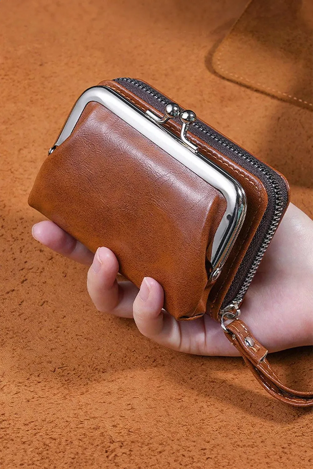 Black Minimalist Wristlet PU Leather Coin Purse