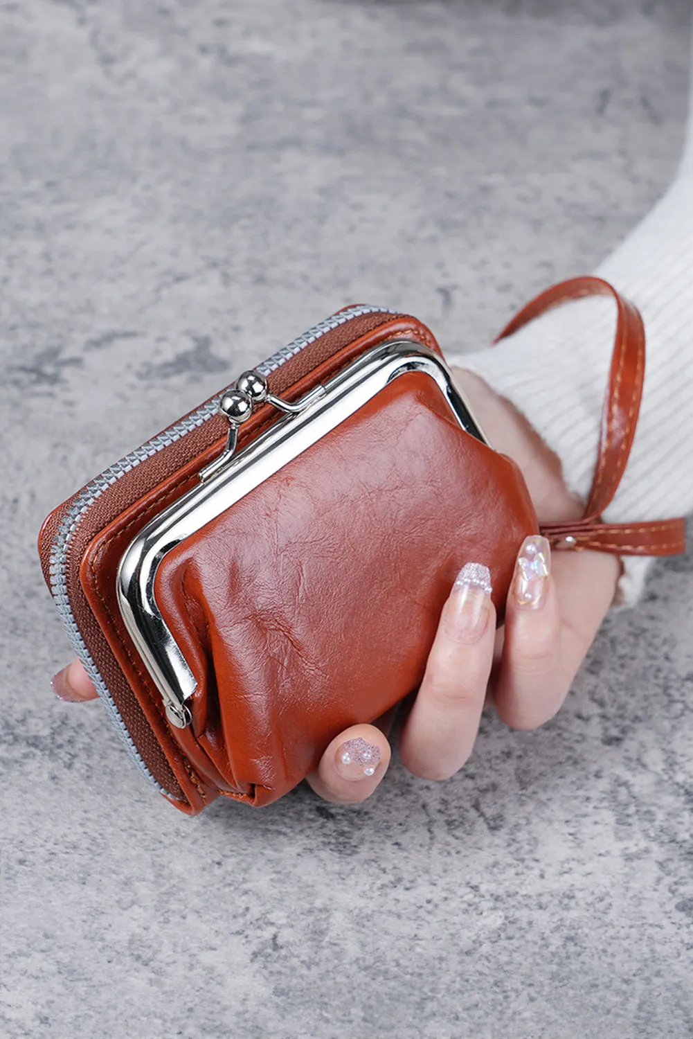 Black Minimalist Wristlet PU Leather Coin Purse