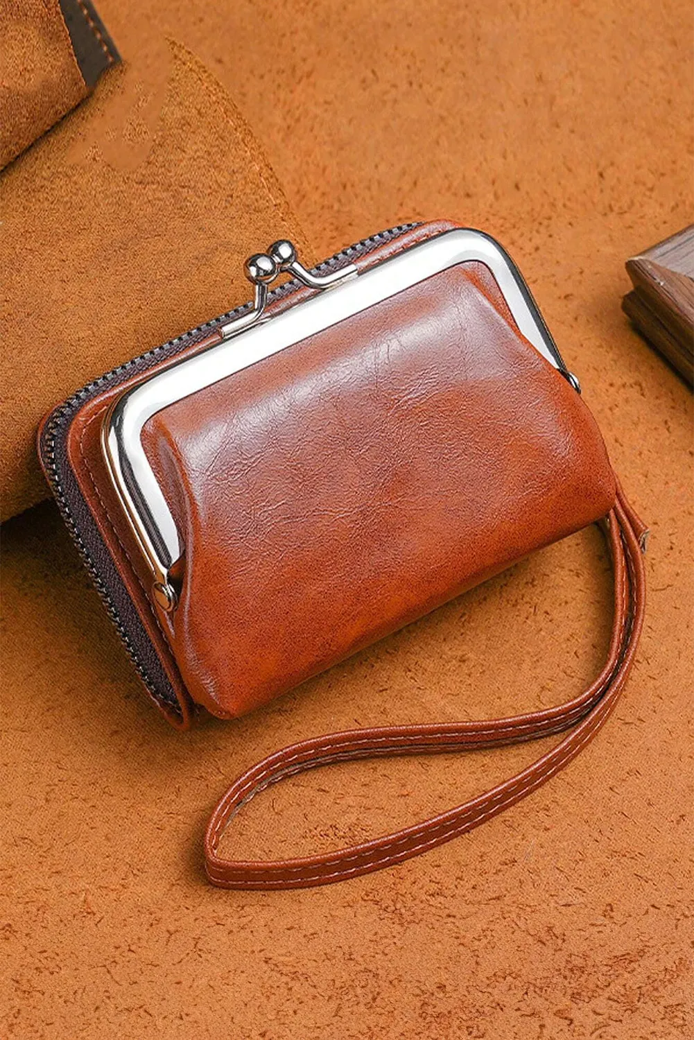 Black Minimalist Wristlet PU Leather Coin Purse