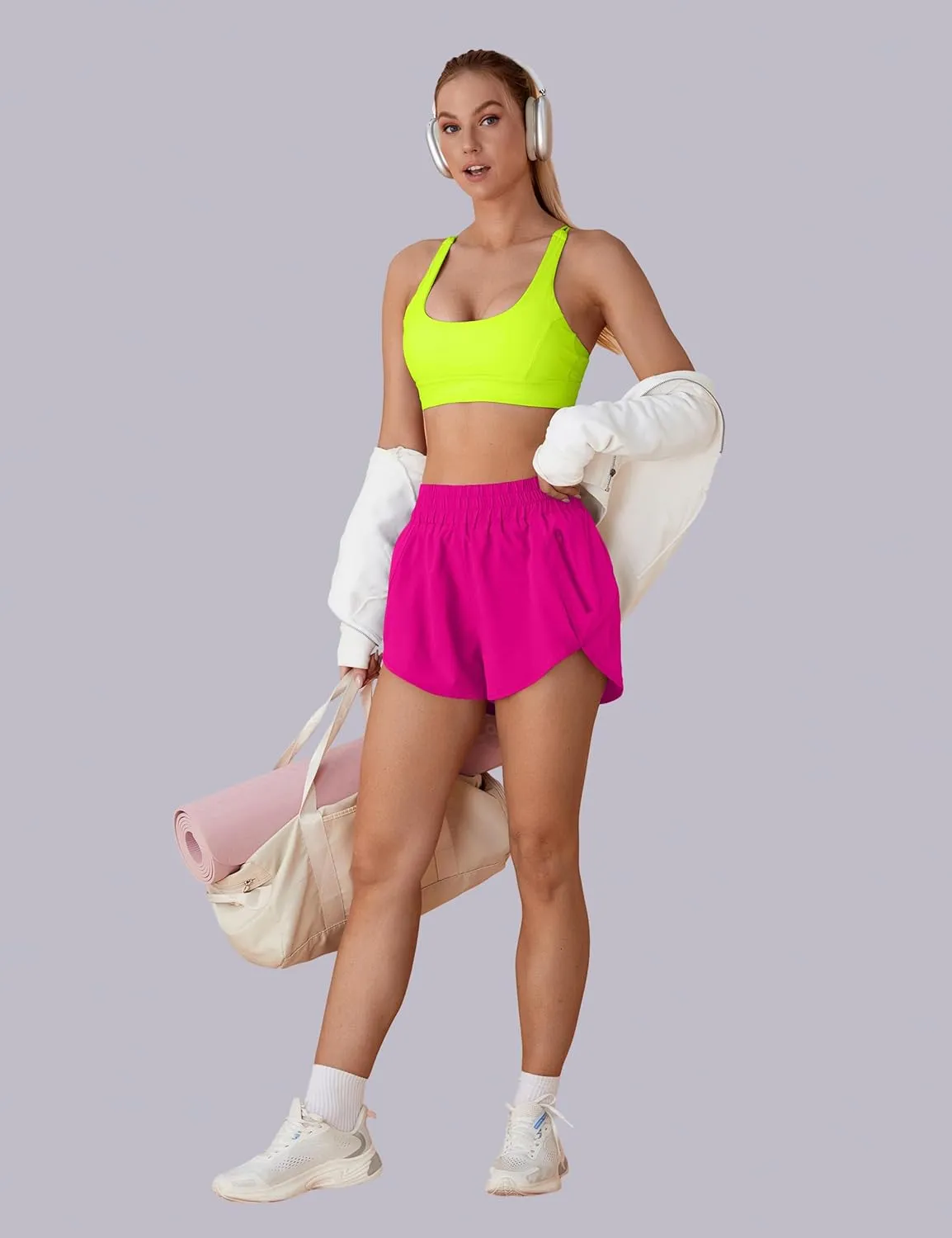 BMJL Women's Running Shorts Elastic High Waisted with Pockets, 2.5" Sporty Workout Quick Dry Athletic Shorts