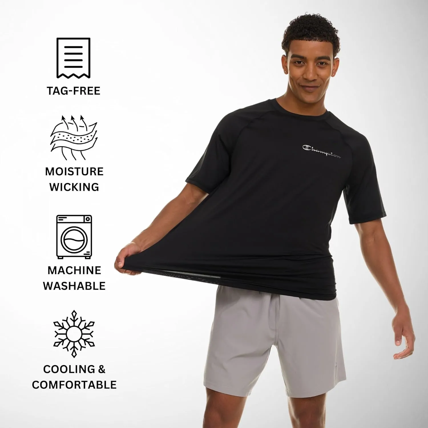 Champion Rash Guard for Men Short Sleeve, Mens Swim Shirt, Sun Shirt UPF  50 UV Protection, SPF Quick Drying Rashguard