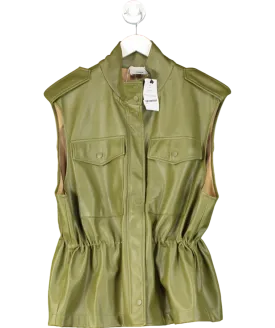 FRANKIE SHOP Olive Green Ines Vegan Leather Cargo Vest UK XS/S
