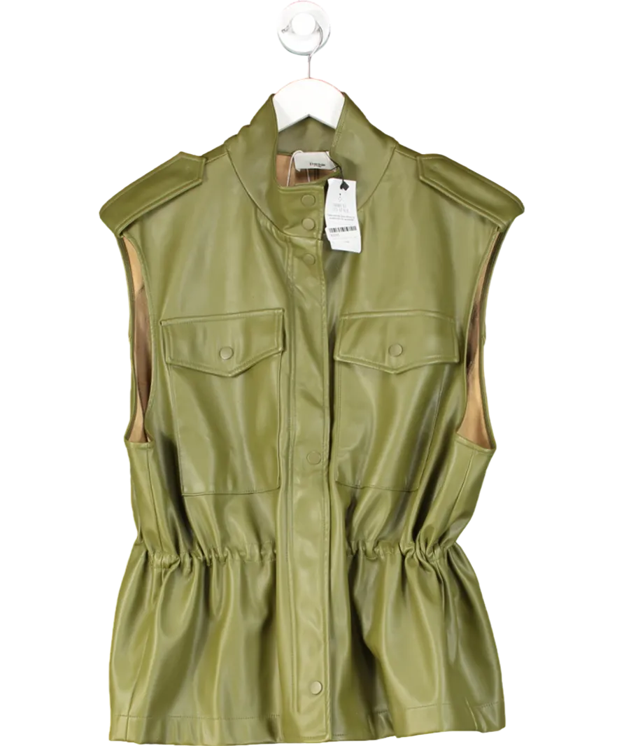 FRANKIE SHOP Olive Green Ines Vegan Leather Cargo Vest UK XS/S