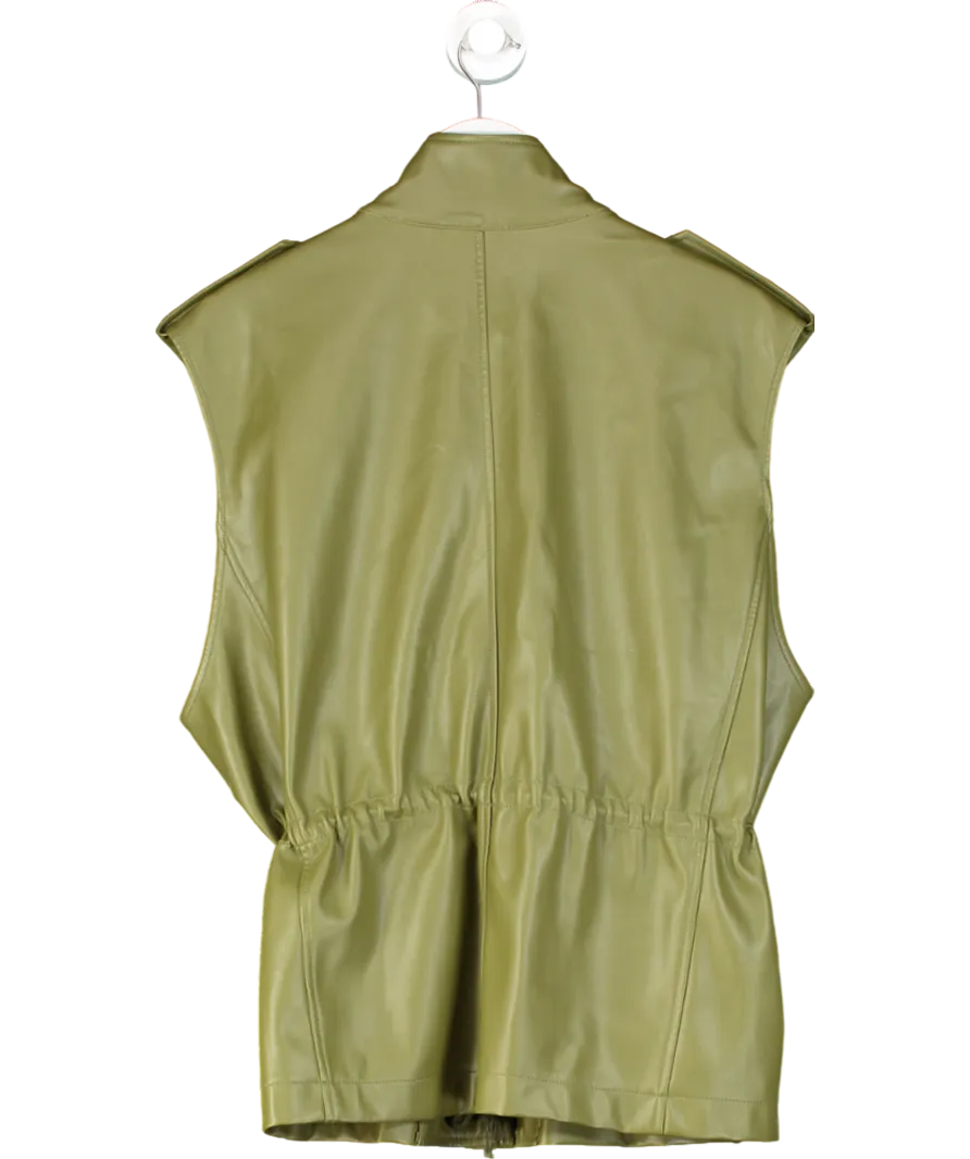 FRANKIE SHOP Olive Green Ines Vegan Leather Cargo Vest UK XS/S