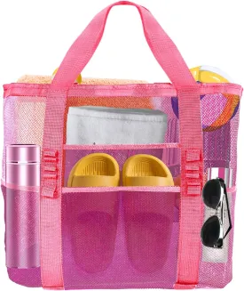 Large Mesh Beach Bag - Lightweight & Foldable Family Beach Bag with 9 Pockets for Toys, Towels & Vacation Essentials