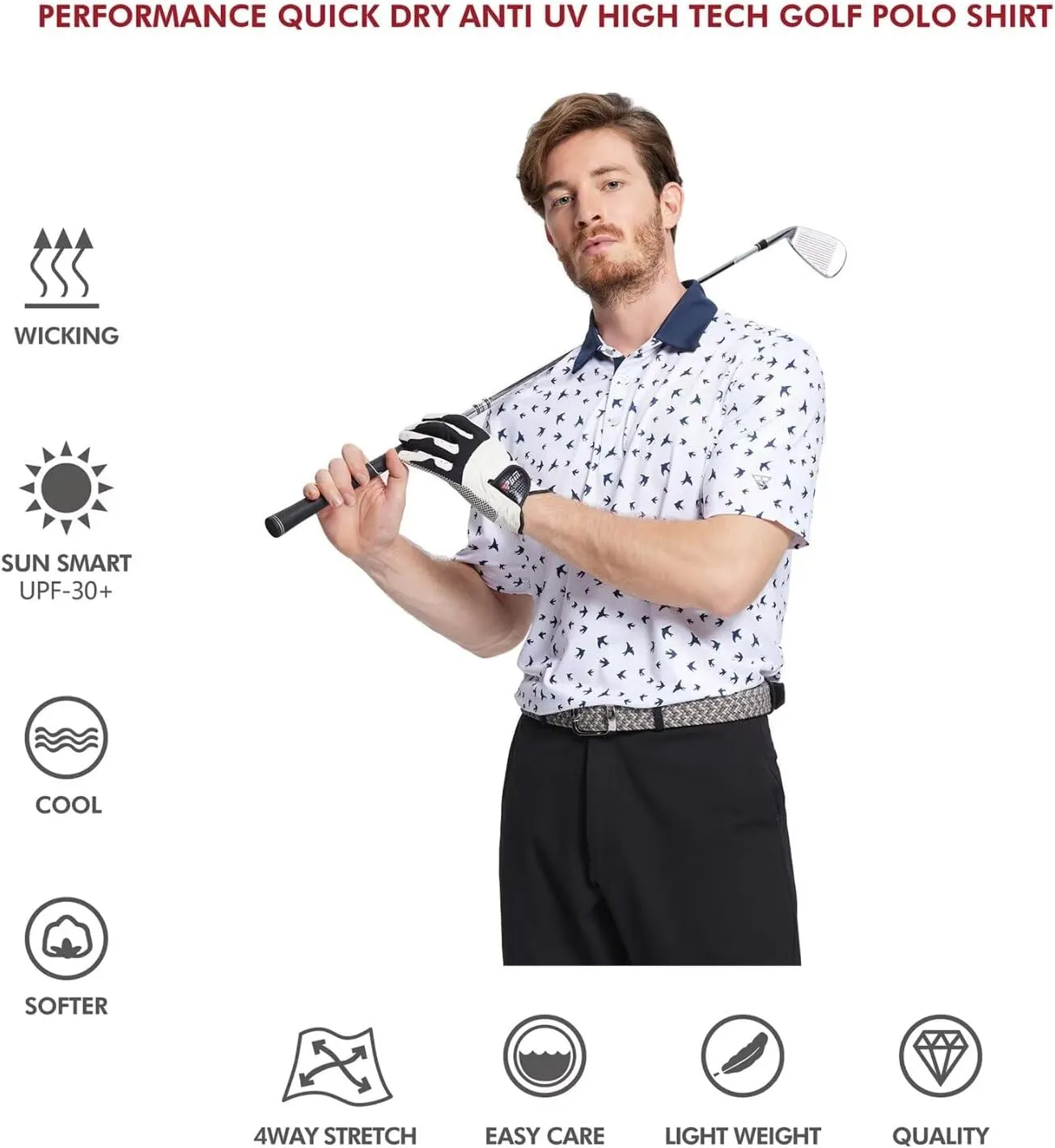Men's Golf Polo Shirts Short Sleeve Striped Performance Moisture Wicking Dry Fit Golf Shirts for Men