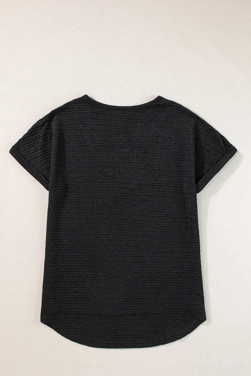 Pale Khaki Solid Color V-Neck Textured T Shirt