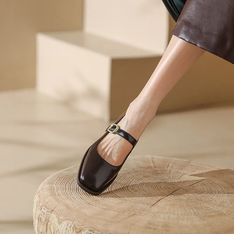 Purpdrank - 2023 New Spring Split Leather Women Shoes Square Toe Mary Jane Shoes for Women Shoes Women Pumps Heels for Women Buckle Strap