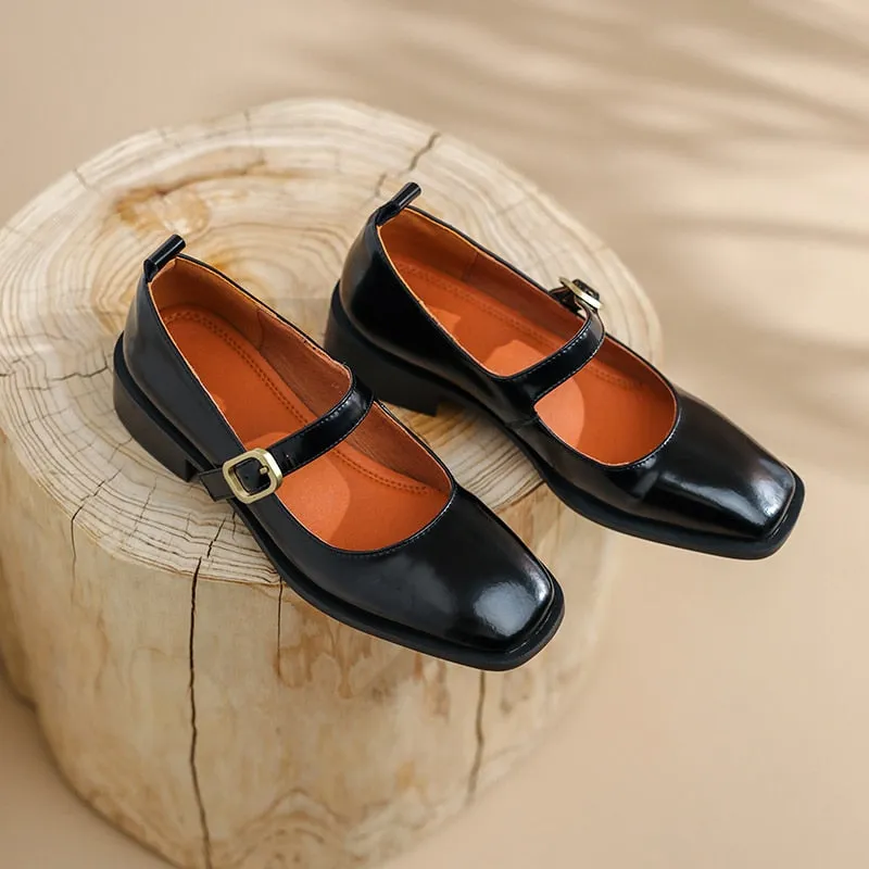 Purpdrank - 2023 New Spring Split Leather Women Shoes Square Toe Mary Jane Shoes for Women Shoes Women Pumps Heels for Women Buckle Strap