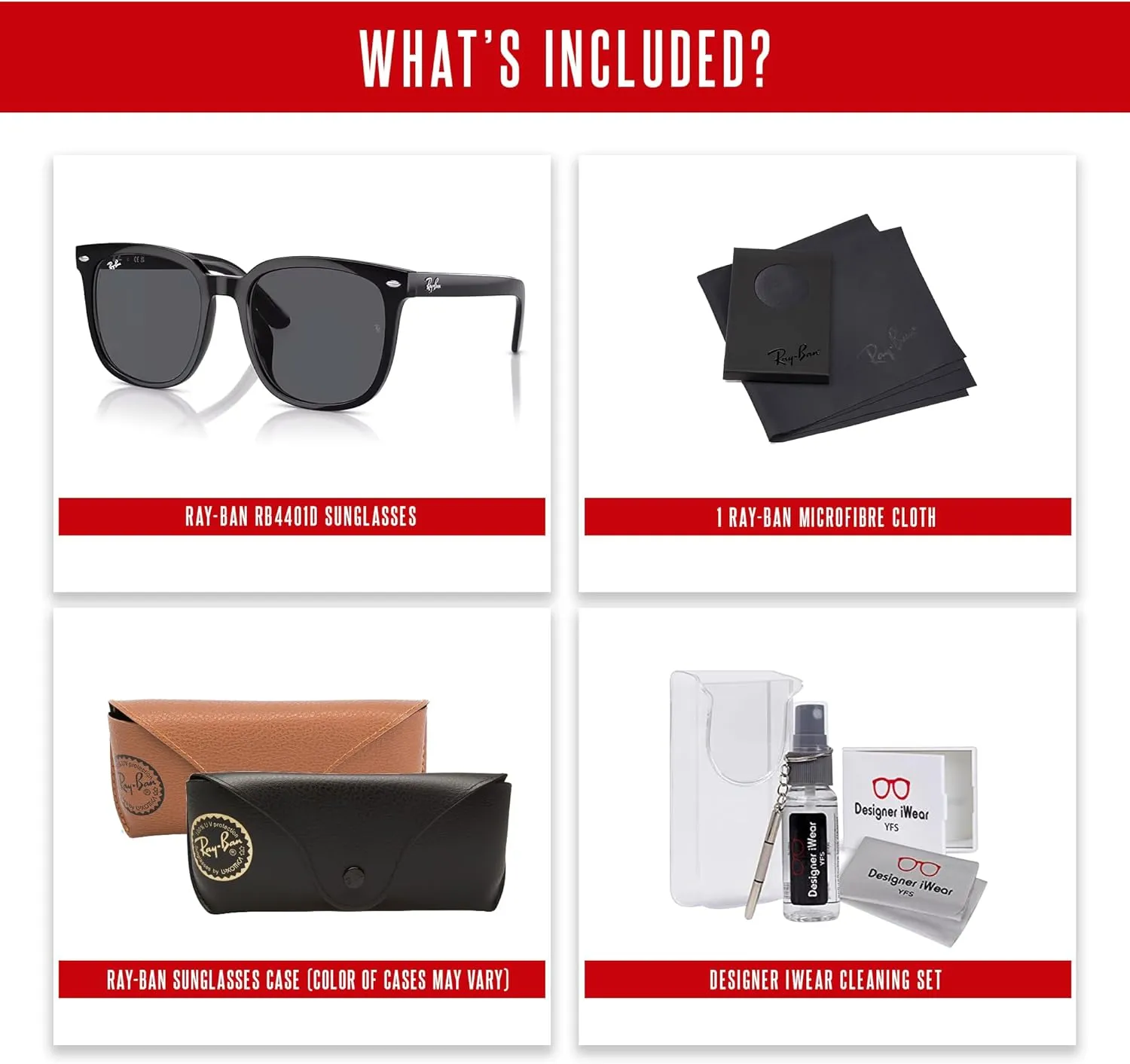 Ray-Ban RB4401D Square Sunglasses for Men for Women   BUNDLE With Designer iWear Complimentary Eyewear Kit