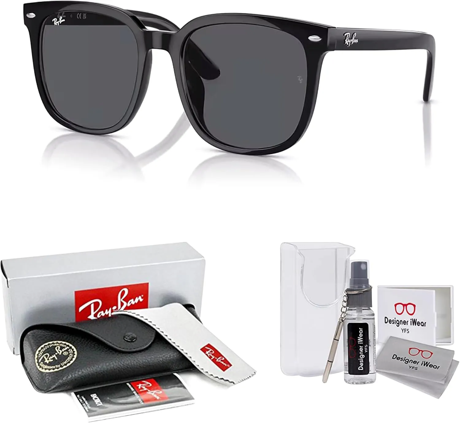 Ray-Ban RB4401D Square Sunglasses for Men for Women   BUNDLE With Designer iWear Complimentary Eyewear Kit