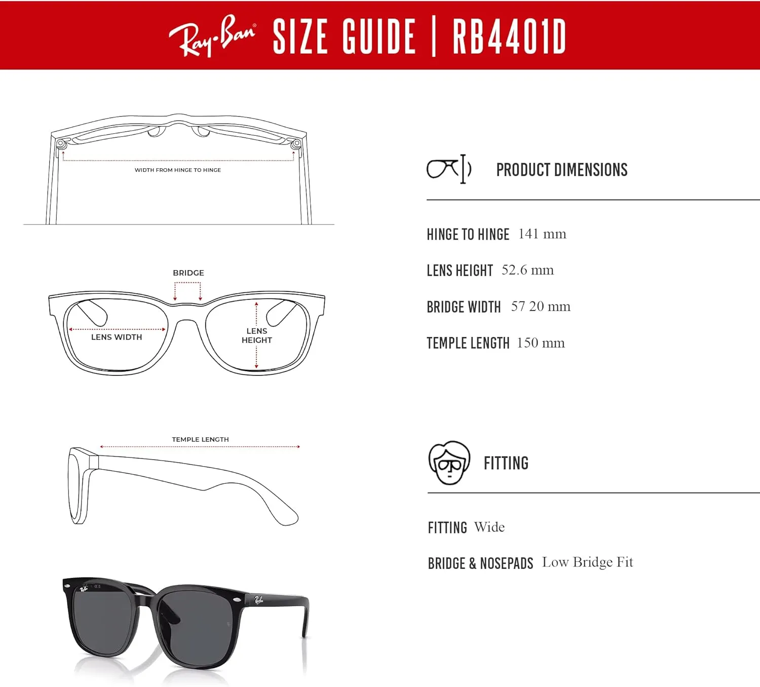 Ray-Ban RB4401D Square Sunglasses for Men for Women   BUNDLE With Designer iWear Complimentary Eyewear Kit