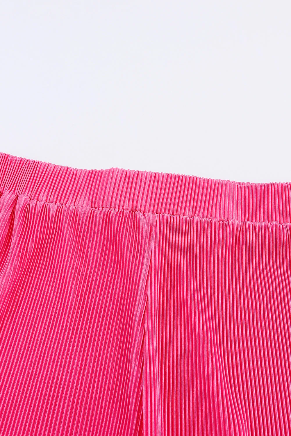 Rose Pleated Button Up Shirt and High Waisted Shorts Loungewear Set