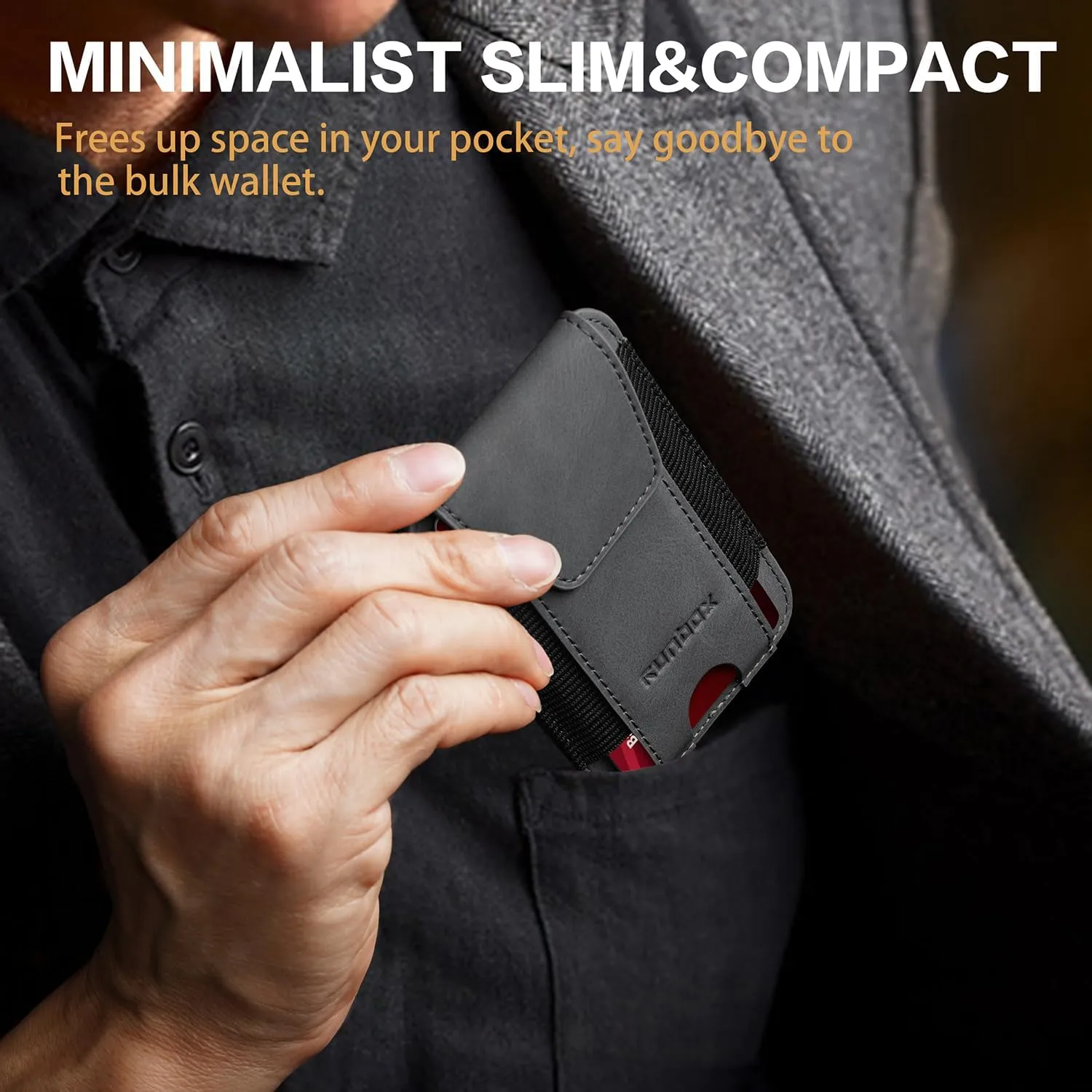 RUNBOX Wallet for Men 6-8 Cards With ID Window RFID Blocking Wallet Credit Card Holder Minimalist Front Pocket Gifts Ideal Choice
