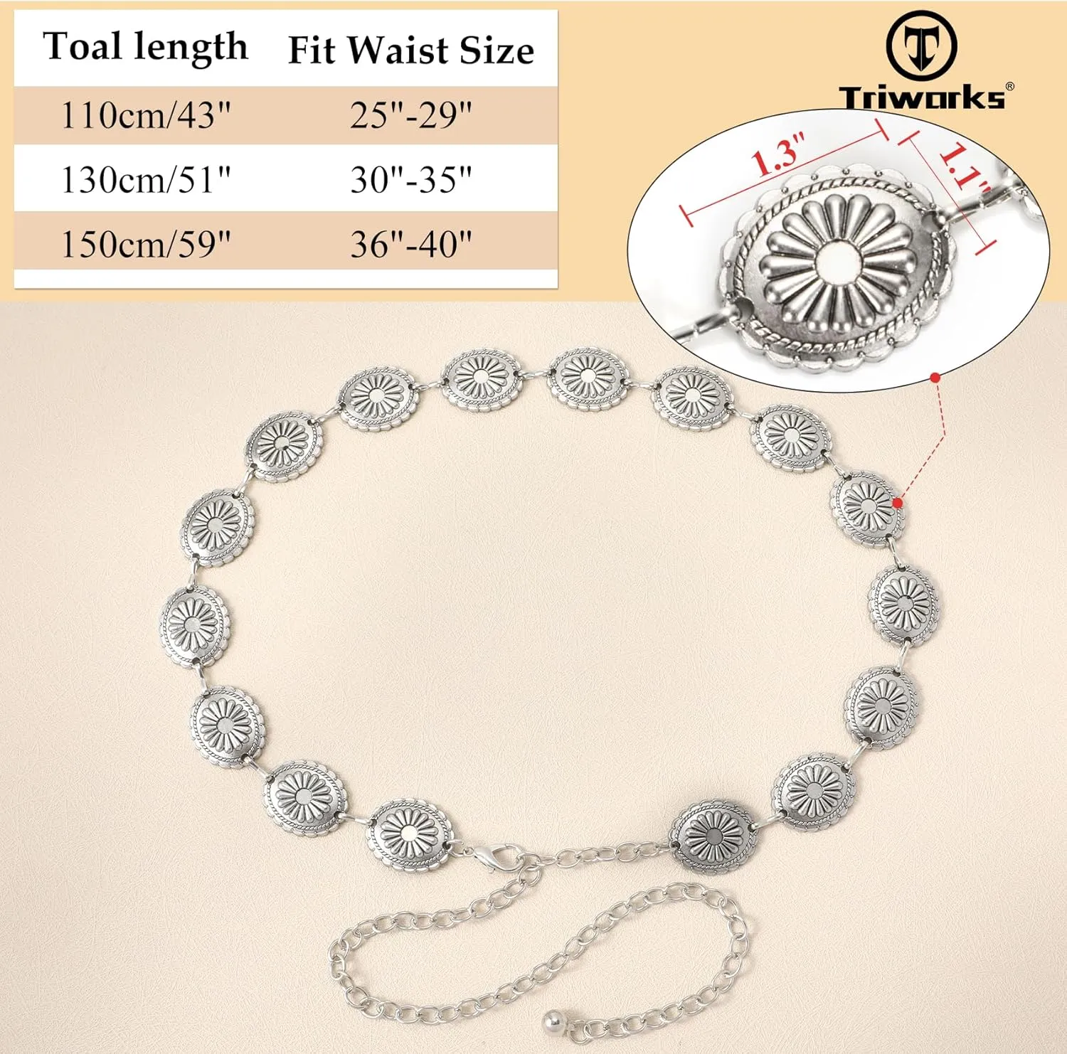 Western Belts for Women, Cowgirl Gold Chain Belt, Metal Concho Belts for women Dresses Jeans Country Concert Outfit