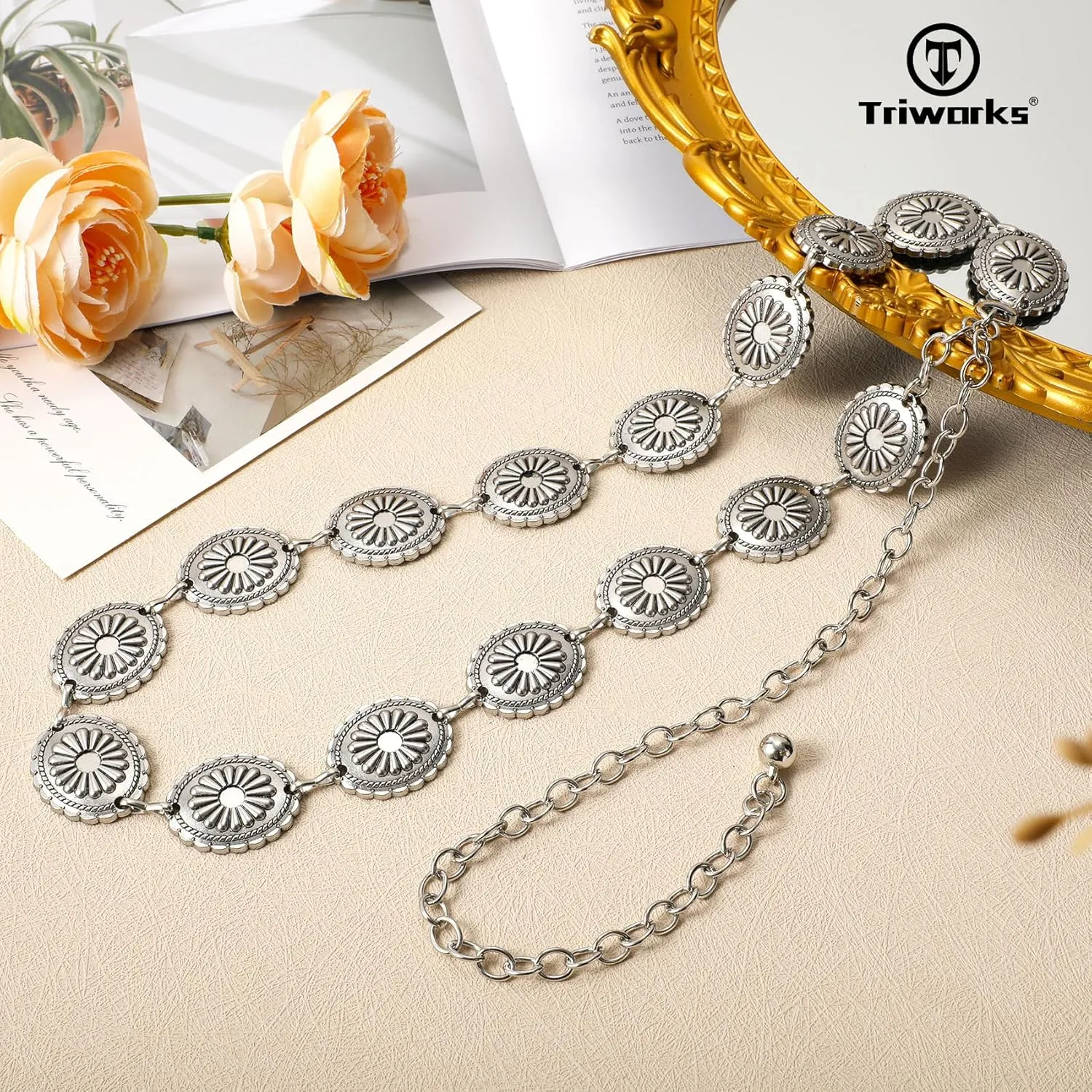Western Belts for Women, Cowgirl Gold Chain Belt, Metal Concho Belts for women Dresses Jeans Country Concert Outfit