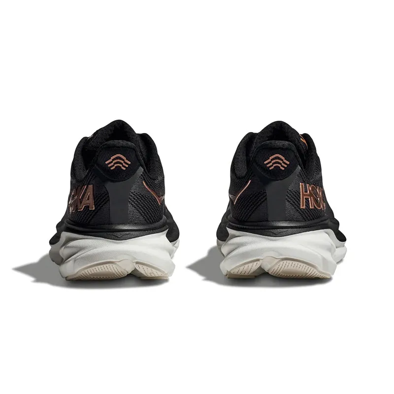 Hoka One One Womens Clifton 9 Running Shoes in Elegant Black/Rose Gold Color