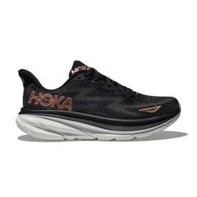 Hoka One One Womens Clifton 9 Running Shoes in Elegant Black/Rose Gold Color